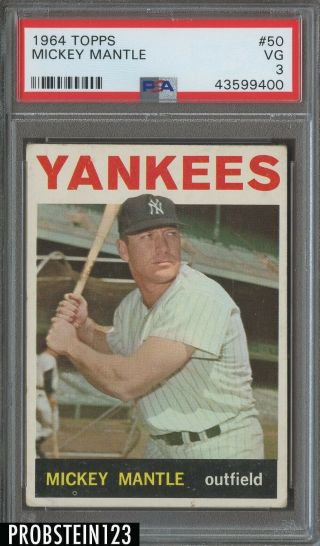 1964 Topps 50 Mickey Mantle York Yankees Hof Psa 3 Vg
