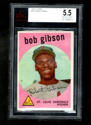 Bob Gibson Rookie Baseball Card 1959 Topps 514 Bvg 5.  5 Ex,  Hof