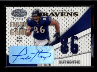 Todd Heap 2004 Leaf Certified Fabric Of The Game Dual Jersey Auto 48/86 Ak2505