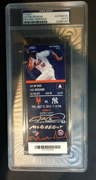 Cy Young Winner Jacob Degrom Ny Mets Mlb Debut Signed Ticket Psa Dna Certified