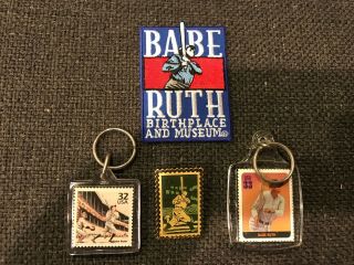 (4) Babe Ruth Misc Items Key Chain Patch Stamp Pin