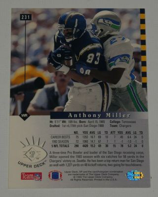 Anthony Miller Signed 1993 Upper Deck SP Chargers Football Card 231 Autograph 2