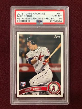 Mike Trout 2016 Topps Archives 65th Anniv.  Update Red Back 50/50 Psa 10 Gem Mt