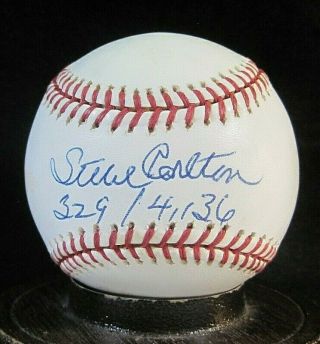 Steve Carlton Signed Onl Baseball W/coa Hof,  With Wins & Strikeouts Inscription