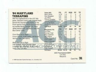 1984 MARYLAND TERRAPINS 92 - 93 31 ACC TOURNAMENT CHAMPS CARD (LEN BIAS ONLY CARD) 2