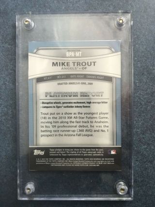 2010 Bowman Platinum Refractor Mike Trout Angels RC Rookie Card AUTO 2