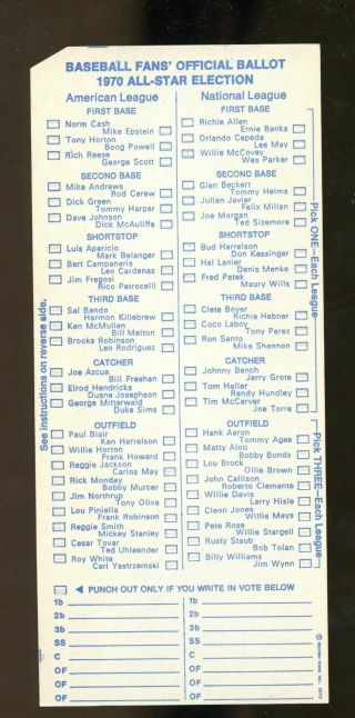 1970 Gillette Mlb All - Star Game Official Ballot - Awesome