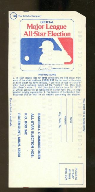 1970 Gillette MLB All - Star Game Official Ballot - AWESOME 2