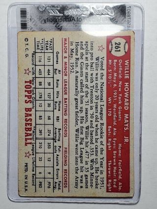 1952 Topps 261 Willie Mays York Giants Baseball Card 2