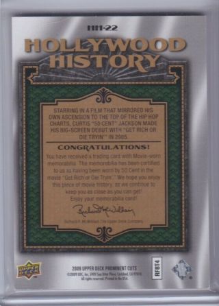 2009 Upper Deck UD Prominent Cuts 50 Cent Get Rich Die Trying Movie Relic HH - 22 2
