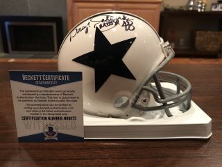 Daryl Moose Johnston Autographed Dallas Cowboys White Mini Helmet Beckett 1