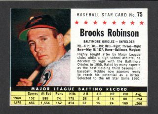 1961 Post Cereal 75 Brooks Robinson Baltimore Orioles Sp (box Version) Ex - Mt A