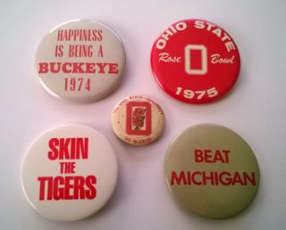 5 Ohio State Football Pins / Buttons W/rose Bowl,  Beat Michigan,  " Game Day "