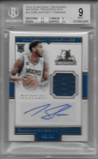 2015 - 16 Karl Anthony Towns National Treasures Auto Rc - Bgs 9 W/9.  5 - 43/99