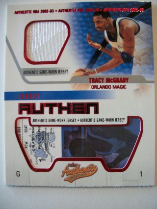 2002 - 03 Fleer Authentix Game Worn Jersey Tracy Mcgrady Box 10