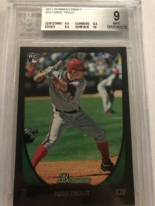 2011 Bowman Draft 101 Mike Trout Angels Rookie Card Bgs 9 W/ 2 9.  5 And A 10.