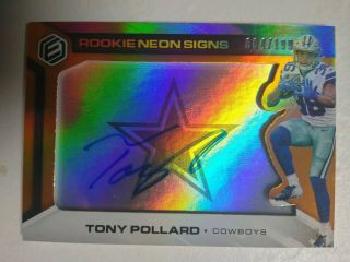 2019 Panini Elements Tony Pollard On Card Auto 84/199 Rookie Neon Dallas Cowboys