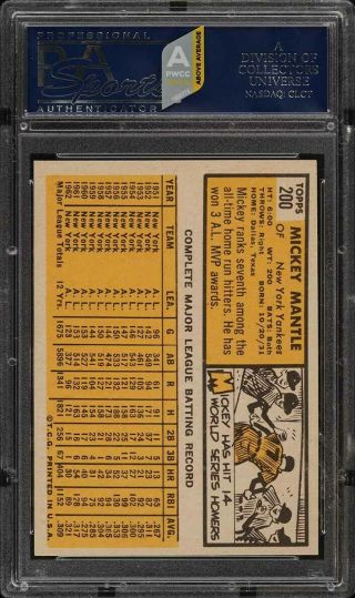 1963 Topps Mickey Mantle 200 PSA 5 EX (PWCC - A) 2