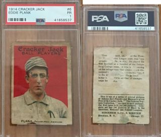 1914 Cracker Jack Eddie Plank 6 Psa 1 Card Legendary Hof