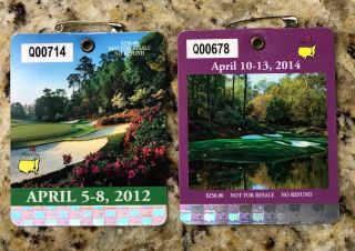 2012 & 2014 Masters Augusta National Golf Club Ticket Badge Bubba Watson Wins