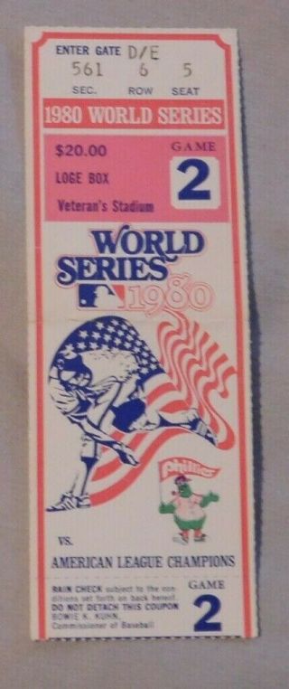 1980 Philadelphia Phillies Vs Kansas City Royals World Series Ticket Game 2