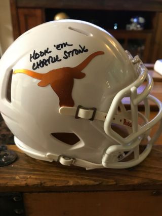 Charlie Strong Signed Auto Mini Texas Longhorns Helmet With Hook Em Inscription