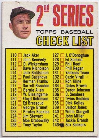 Mickey Mantle Vintage 1967 Topps 2 Nd Series Check List 103 Good Shape