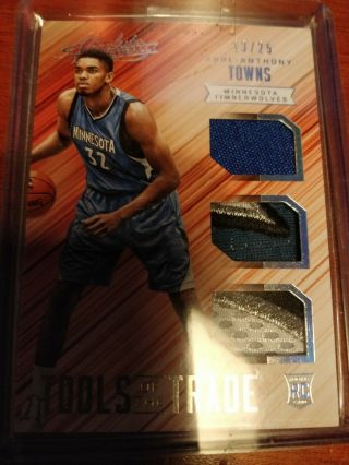2015 - 16 Absolute Basketball Triple Patch Karl - Anthony Towns Rookie /25
