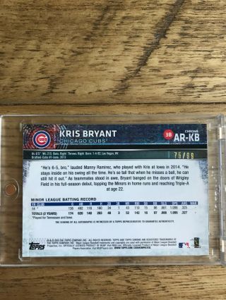 2015 Topps Chrome Kris Bryant Green Rookie Auto /99 Chicago Cubs 2