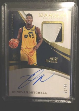 Donovan Mitchell 2017/18 Panini Immaculate Rc Auto Patch /99 True Rpa
