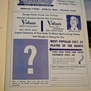 1962 Houston colt.  45 program baseball vs Philadelphia vote player of the month 2