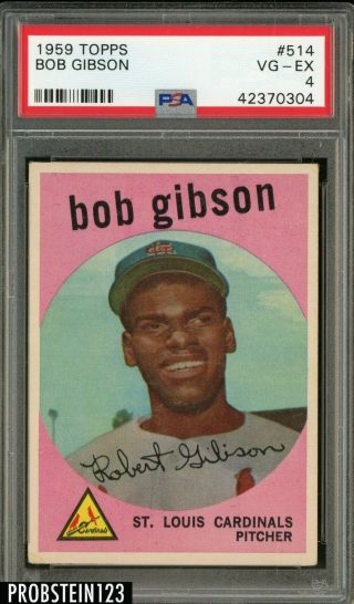 1959 Topps 514 Bob Gibson St.  Louis Cardinals Rc Rookie Hof Psa 4 Vg - Ex