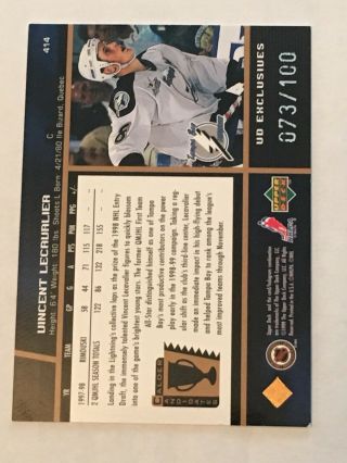LECAVLIER 98 - 99 Upper Deck UD EXCLUSIVES ed/100 ROOKIE CARD 1998 - 99 RARE 2