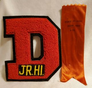 Vintage Red Chenille Letterman Jacket Patch Letter D Jr High Ribbon Dixon Mo