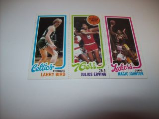 1980 - 81 Topps Larry Bird,  Julius Erving,  Magic Johnson Rookie 2