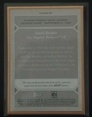 2017 TOPPS TRANSCENDENT FRAMED 24/87 SANDY KOUFAX PERFECT GAME 1965 DODGERS 2