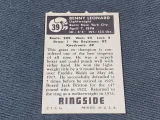 1951 Topps Ringside Boxing Card 39 Benny Leonard VG 2