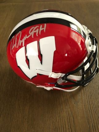 Wi Badgers Ron Dayne 33 Signed Schutt Red Mini Helmet Auto W/ 