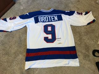 Neal Broten Signed Custom White 1980 Usa Hockey Jersey With 1980 Gold