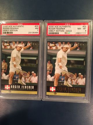 2005 Ace Auth Debut Edition Base And Gold X/100,  05 Roger Federer Psa 7 And 8
