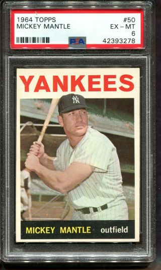 1964 Topps 50 Mickey Mantle Psa 6 Hof York Yankees