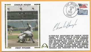 Charlie Hough Marlins First Pitch Signed Gateway Stamp Envelope Miami Postmark