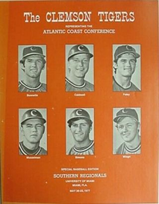 1977 Clemson Tigers Baseball Southern Regionals Media Guide (simons,  Wingo Cvr,