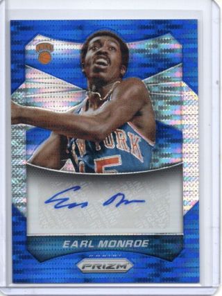 Earl Monroe Auto /249 2014 - 15 Panini Prizm Blue Pulsar Refractor Sp Knicks