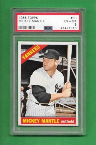 1966 Topps 50 Mickey Mantle Psa Ex - Mt 6 York Yankees Baseball Card