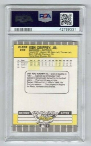 1989 Fleer Ken Griffey Jr.  Seattle Mariners Rookie Card 548 PSA 9 2