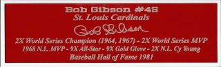 Bob Gibson Nameplate St.  Louis Cardinals Autograph Photo Bat Hat Jersey
