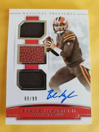2018 National Treasures Baker Mayfield Browns Rpa Rc Triple Patch Auto /99