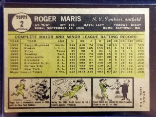 1961 TOPPS BASEBALL CARD 2 ROGER MARIS YORK YANKEES CREASE 2
