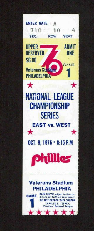 1976 Nlcs Game 1 Ticket Stub Philadelphia Phillies Vs Cincinnati Reds